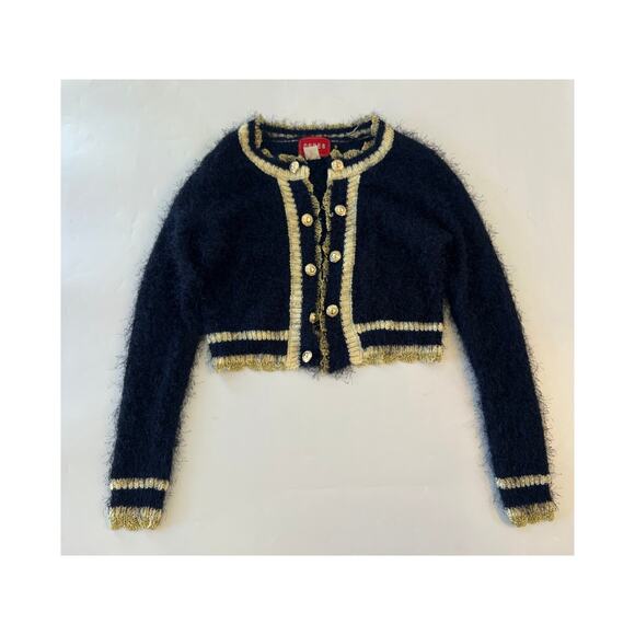 READ Ceres Cropped Fuzzy Cardigan Womens Medium Old Money Preppy Academia Blue - Picture 3 of 16